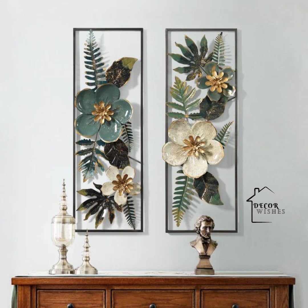 Decor Wishes® Set of 2 Metal Wall Art Leaf Wall Decor 3D Metal Wall Art For Bedroom Metal Wall Decoration Items For Home Decor