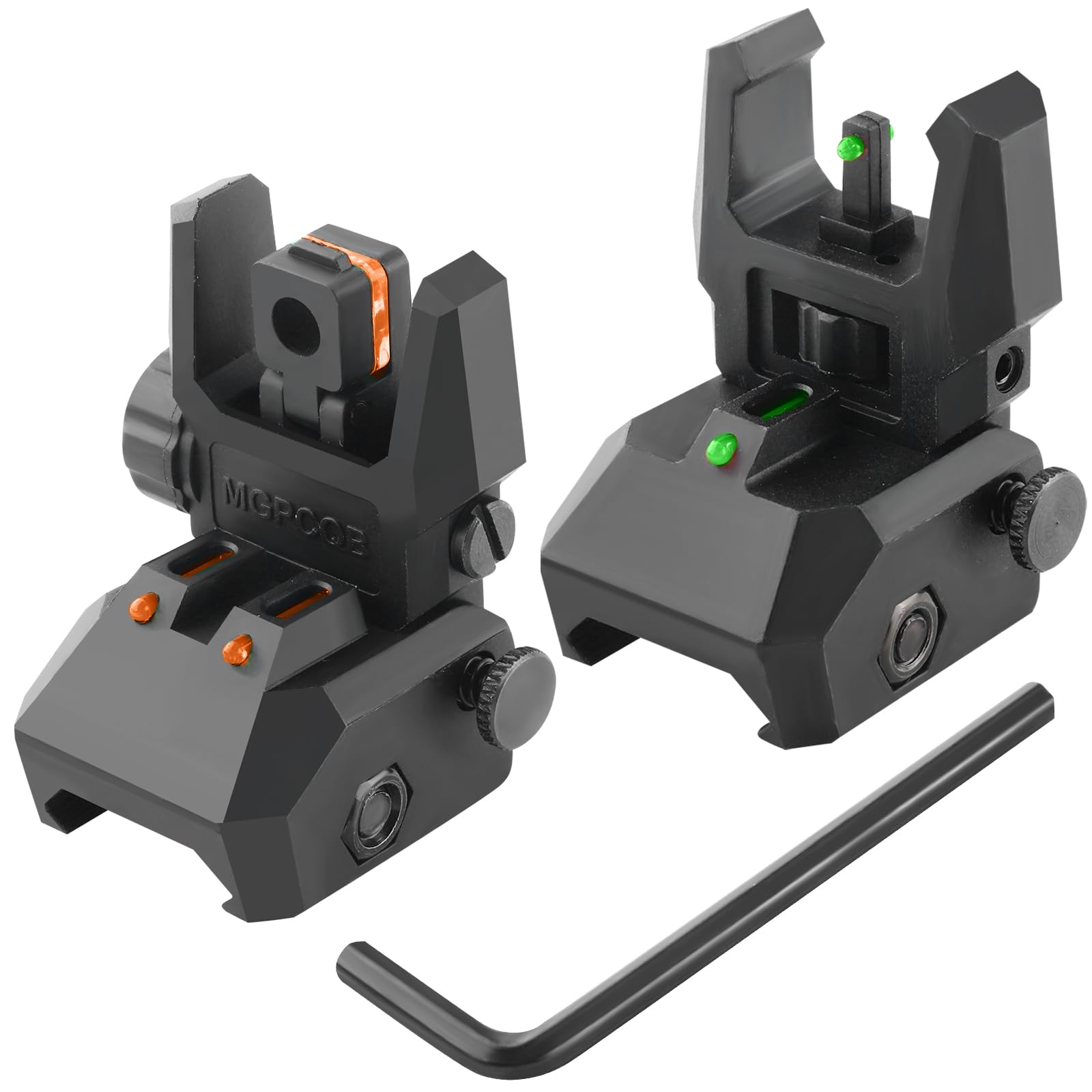 Flip Up Sight Front and Rear Flip Lightweight Sights,with Green Red Fiber Optics Dots, Mounted on Any Picatinny or Weaver Rail