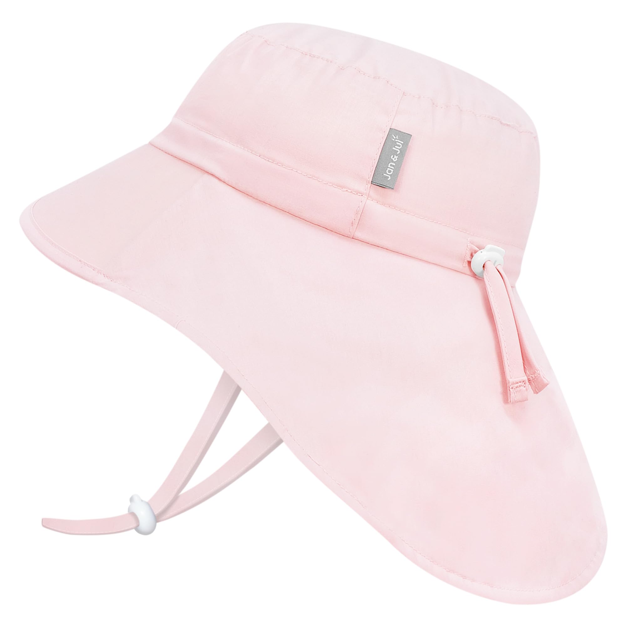 JAN & JUL Girls' Cotton Sun-Hat with Neck Flap, Packable Adventure Hat for Kids (XL: 5-12 Years, Soft Pink)