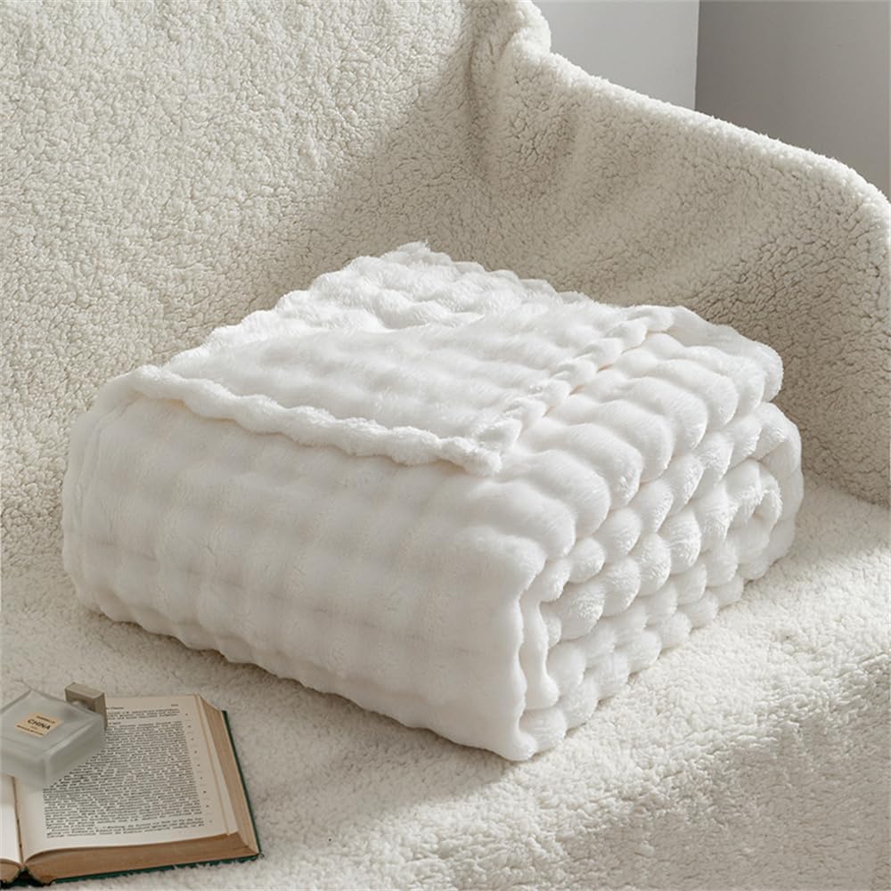 Surwin Flannel Blankets Fluffy Fleece Blanket, Bubble Velvet Shaggy Soft Warm Throw Blanket for Sofa Bed Couch, 100% Microfiber Blankets Bedspread for Adult Children (180x200cm,Beige)