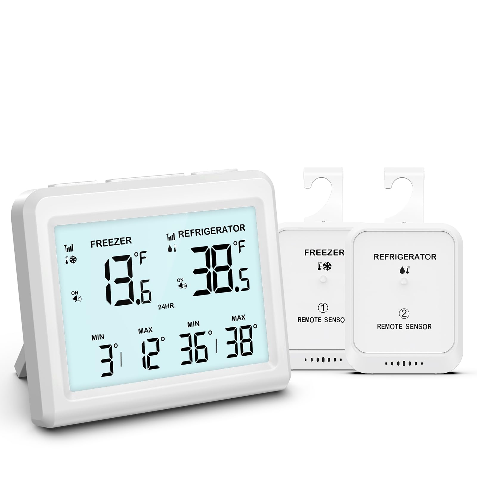 Kühlschrankthermometer,Alarmfunktionen, 3.7in LCD große digitale Anzeige mit 2 kabellosen Sensoren Kühlschrank/Gefrierschrank verfügbar,℃/℉,Hausgebrauch und Restaurant