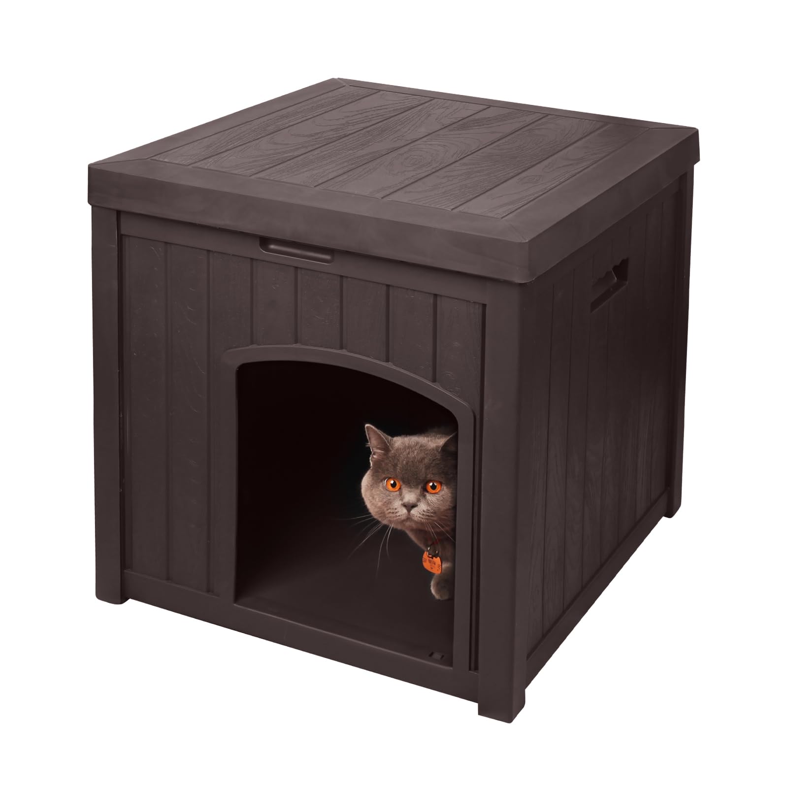 EHHLY Outdoor Cat House for Winter Waterproof, Outside Multiple Feral Cat Houses Weatherproof, Small Dogs House Outdoor, Resin Plastic, 220 lbs Top Capacity & Elevated Floor, Brown
