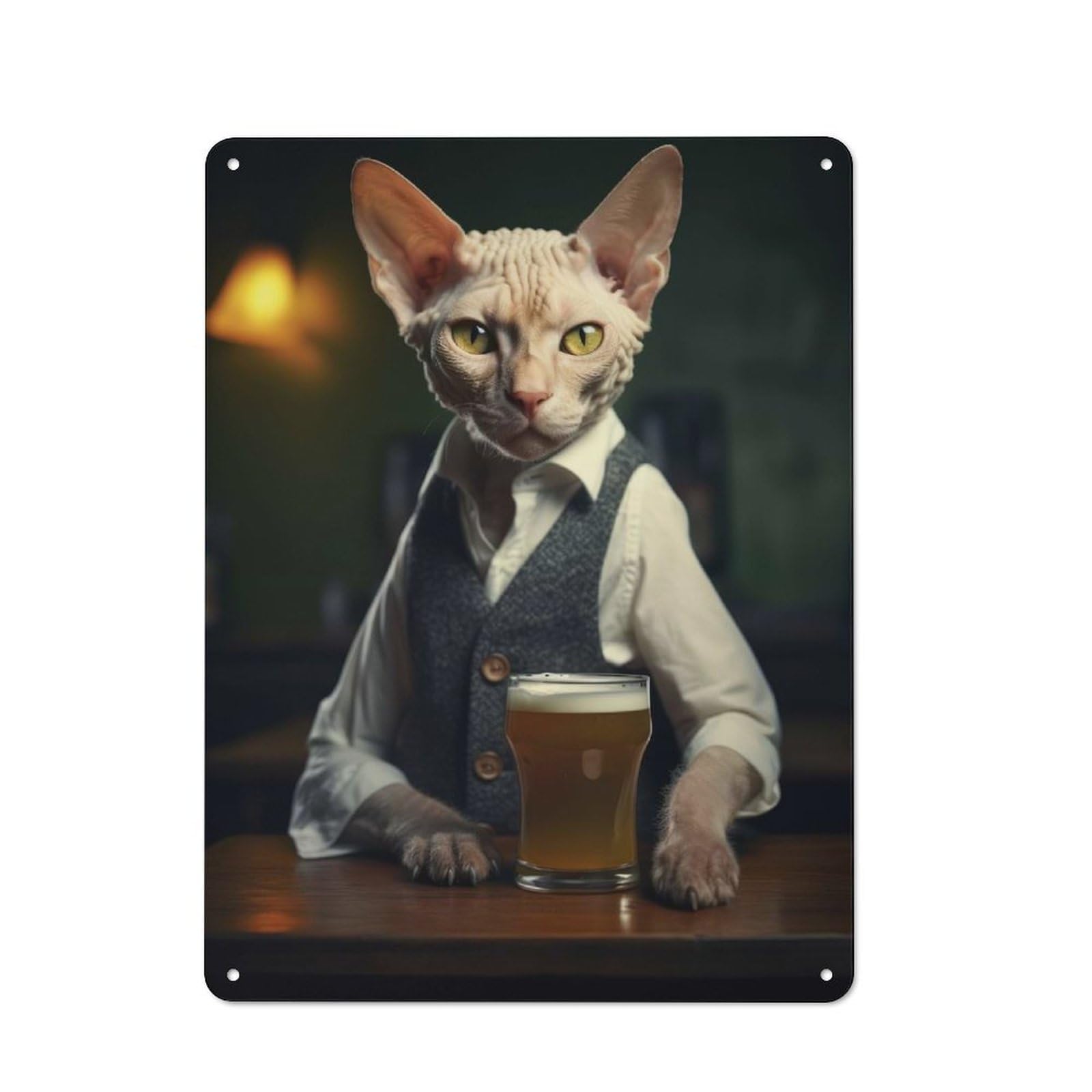 Junmoney Devon Rex Cat In The Pub Vintage Vintage Tin Sign 40X30cm, Cafe Wall Decor For Bakery, Diner, Cafe Or Family Room
