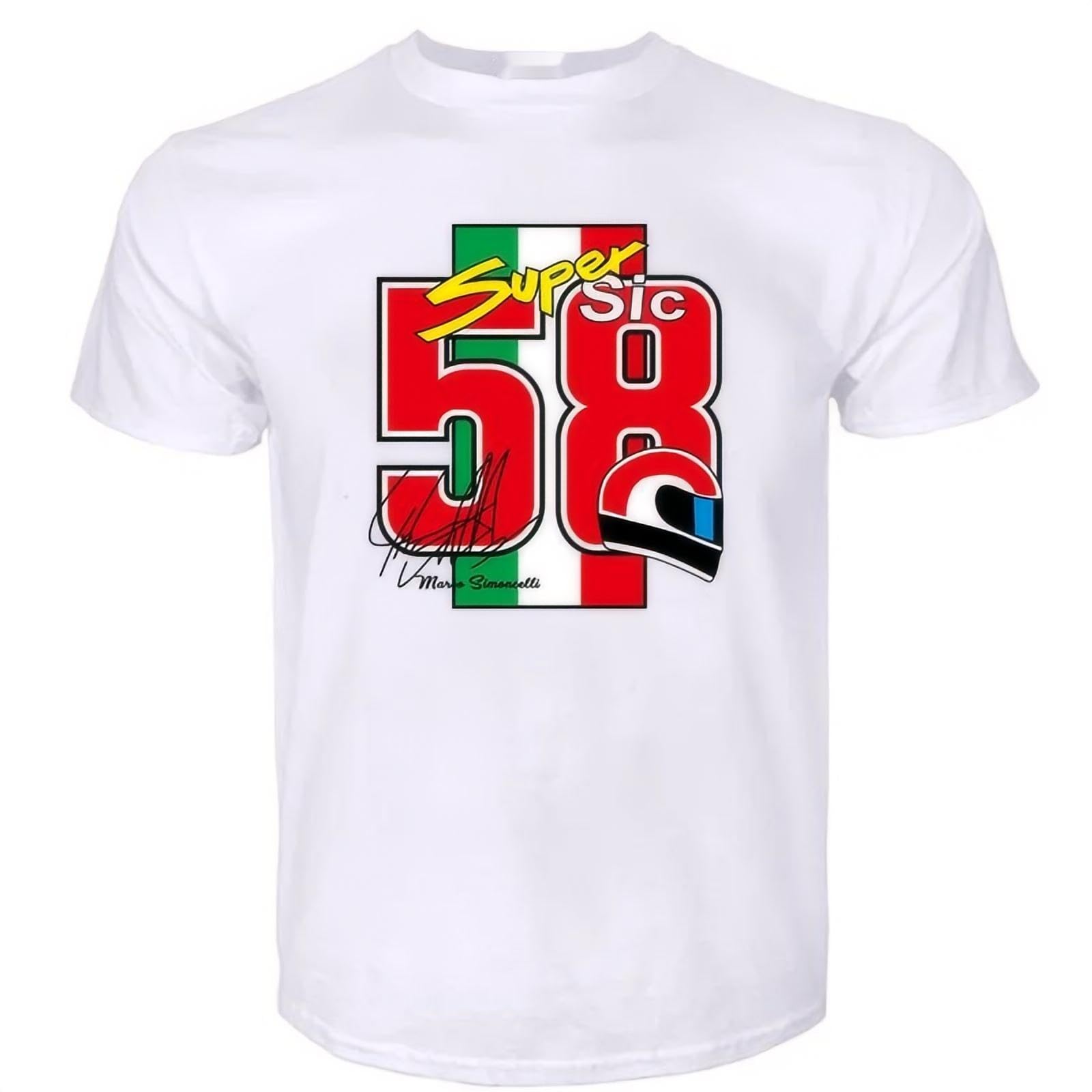 Hapdezh Men's White -T-Shirt-Marco-Simoncelli-Super-Sic-58-T-Shirt-Cotton-Tshirt-Summer-Fashion-T