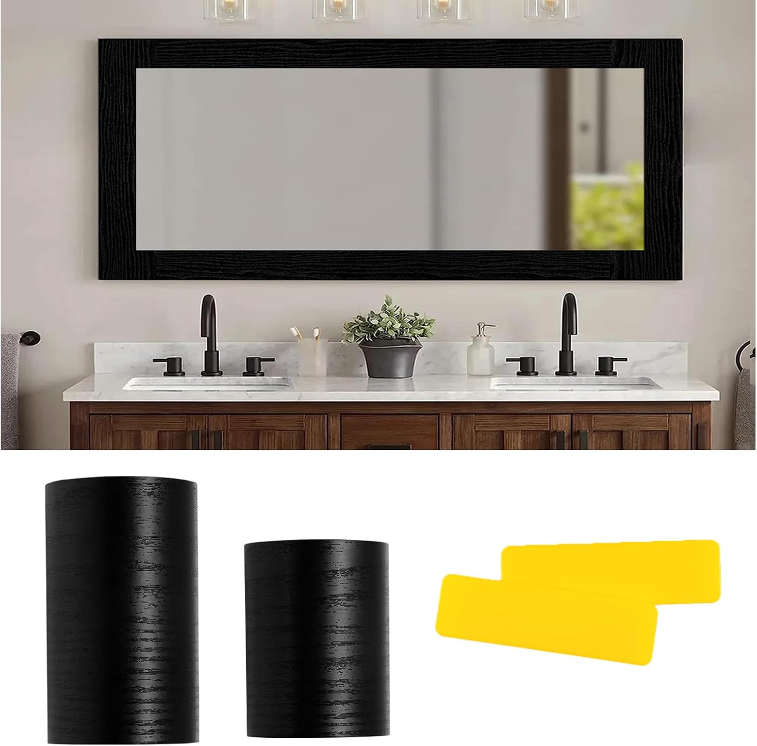 Alened 10M Black Wood Grain Mirror Frame Border Peel and Stick