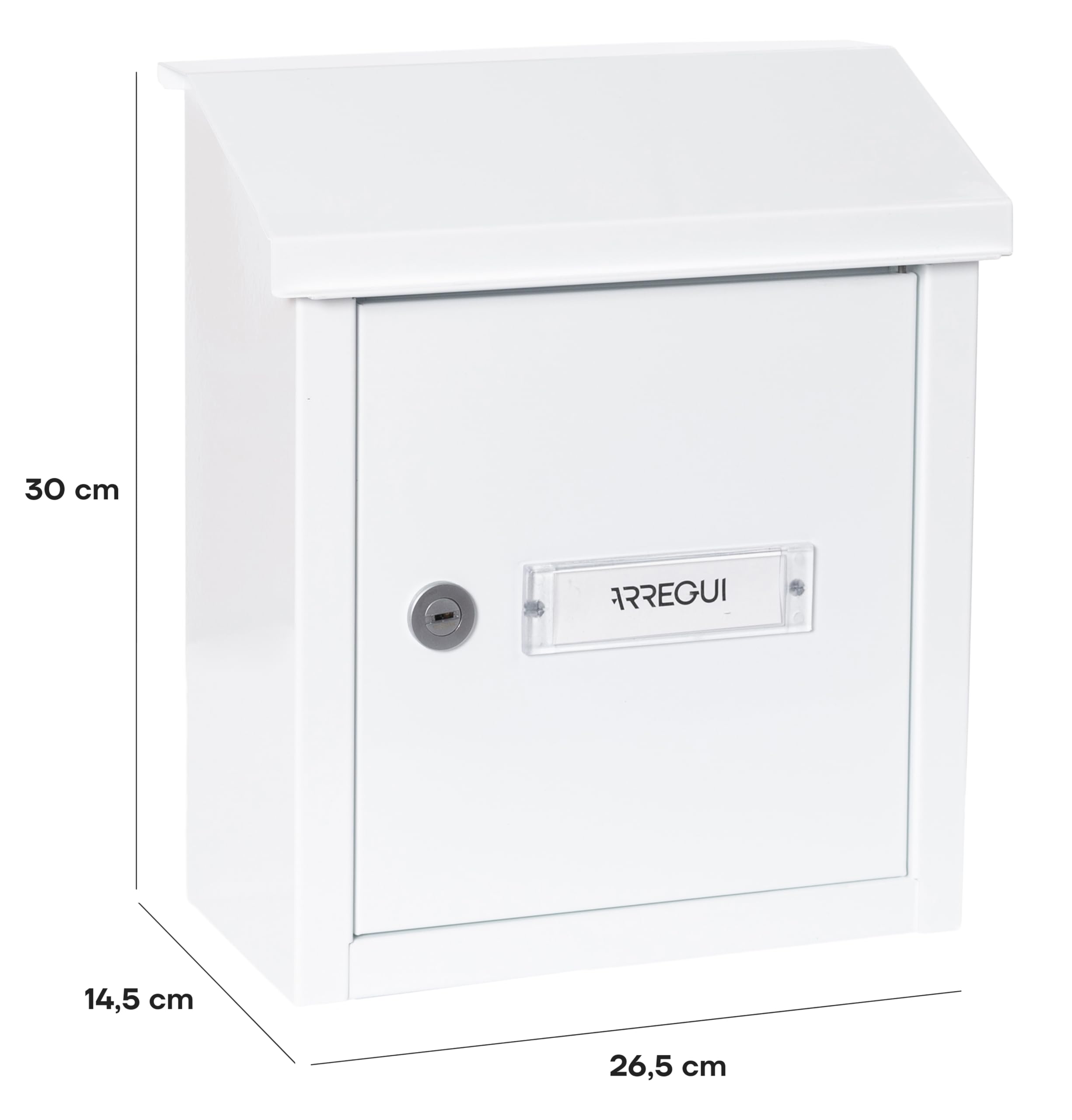 ARREGUI V4091 Boîte aux lettres en acier pour porte, mur et portail, Boîte aux lettres intérieure avec fente de 23 x 4 cm, Taille S (Courrier A5), Résistant aux intempéries, Installation facile, Blanc