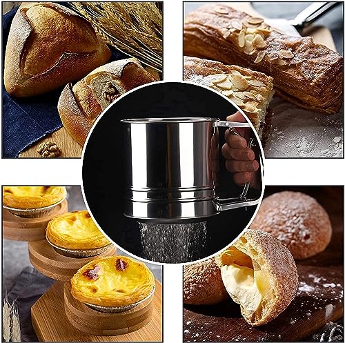 Image of Flour Sifter for Baking Atta chhani Hand Press Design Stainless Steel Flour Sifter Corrosion Resistant Large Capacity Flour Sieve Cup for Sugar Flour and Coffee Powder | Atta Chalni (B)