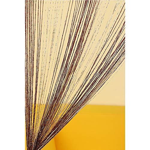 Duosuny 39 x 78 Inch Door String Curtain Rare Flat Silver Ribbon Thread Fringe Window Panel Room Divider Cute Strip Tassel for Wedding Coffee House Restaurant Party Parts (2 pcs Coffee and Champagne)