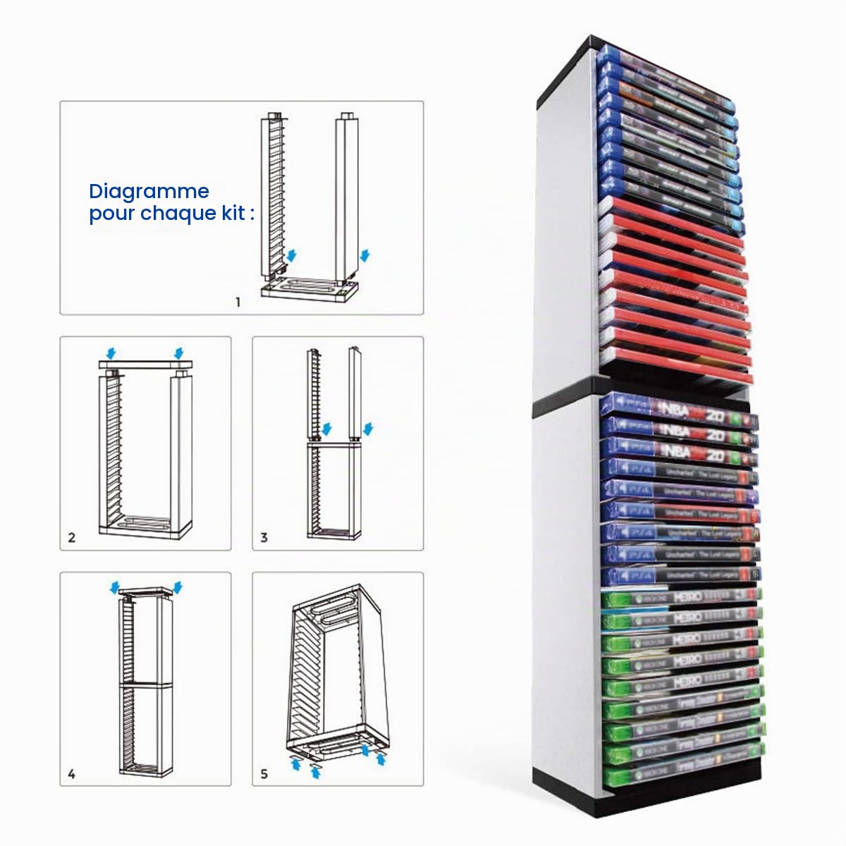 Rack de disque PS5, ABS, noir et blanc, 1 étagère, stockage pour PS5