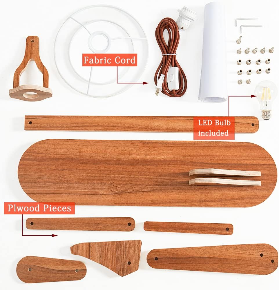 Cute Cool Floor Lamp for Living Room Bedroom Office Farmhouse - Corner Decorative Standing Reading Light Wood Swing Arm Design Gift for Kids/Boys/Girls Room, Dorm - Bulb Included (Walnut-M)