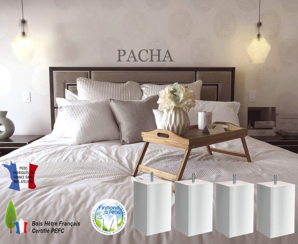 Margot 3700527834528 Pacha Lot de 4 Pieds de Sommier, Blanc, Hauteur 17 cm