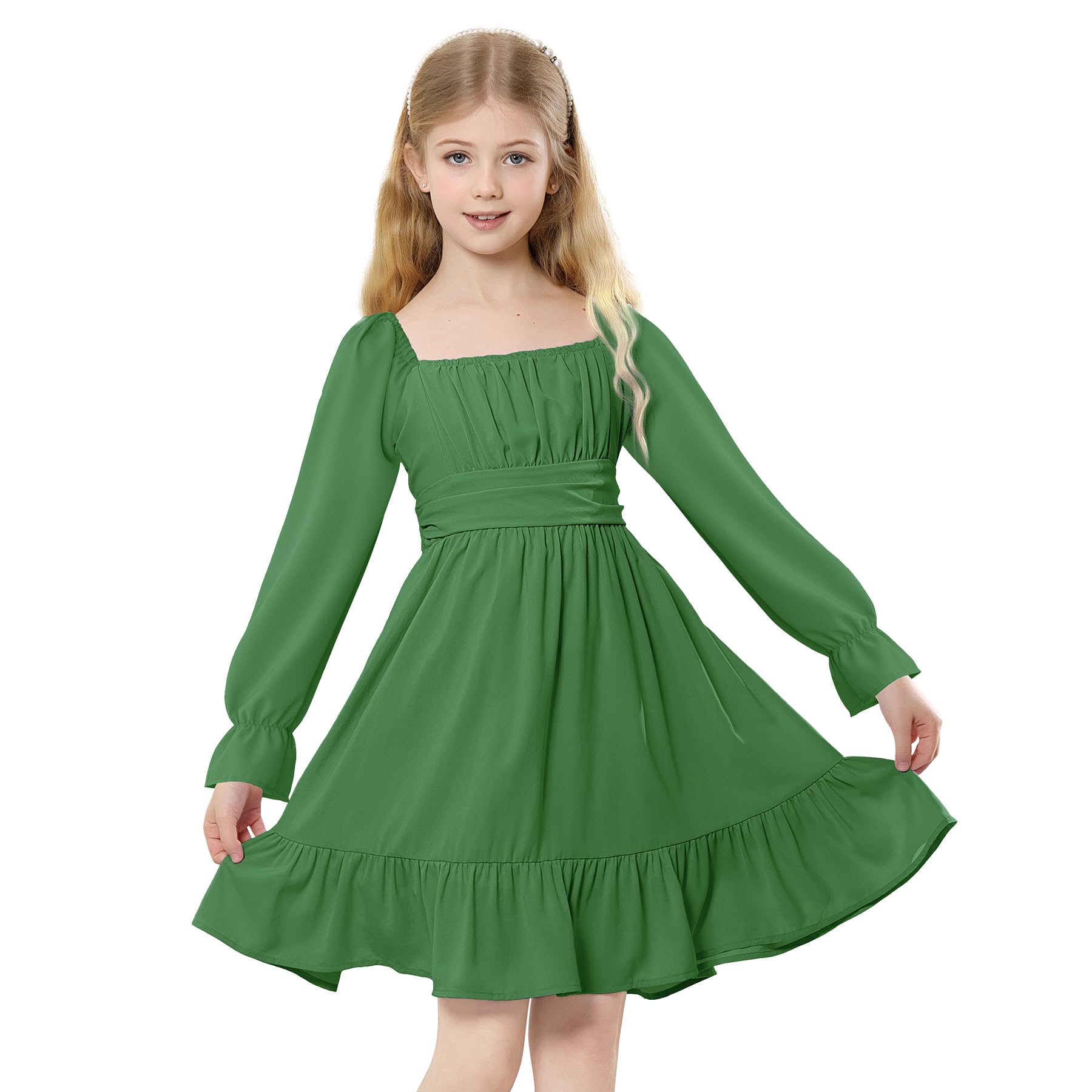 Zando Girls Dresses Long Sleeve Junior Dresses Back Tie Spring Dress for Girls 6-16 Years