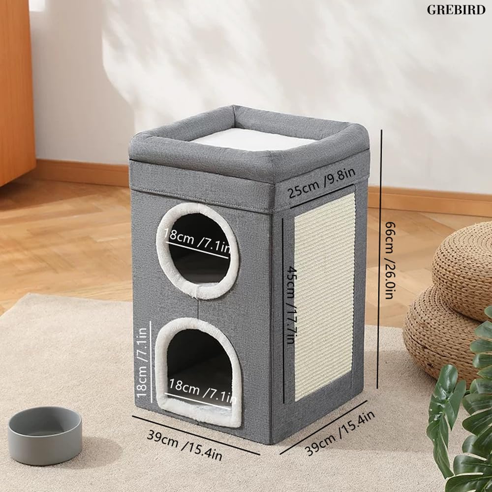 بيت قطط كبير مع سجادات، سرير قطط قابل للطي مع وسادة خدش وكهف مخفي، كهف مكعب للقطط قابل للطي، شقق برج القطط، بيت نشاط للقطط وسرير الحيوانات الاليفة المغطى، مركز لعب مقعد للقطط