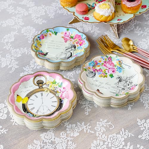 Talking Tables 60 x Assiettes en Papier Jetables Thème Alice au Pays des Merveilles pour Tea Party du Chapelier Fou, Anniversaire, Baby Shower, Fête des Mères, 17 cm