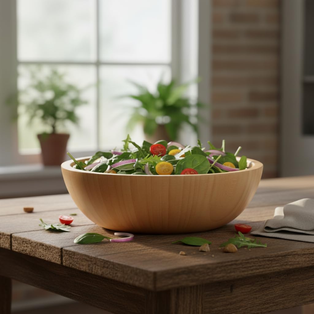 Deconox Doğal Bambu Salata Kasesi – 20cm & 25cm Çap Seçenekli El Yapımı Derin Ahşap Servis ve Karışt