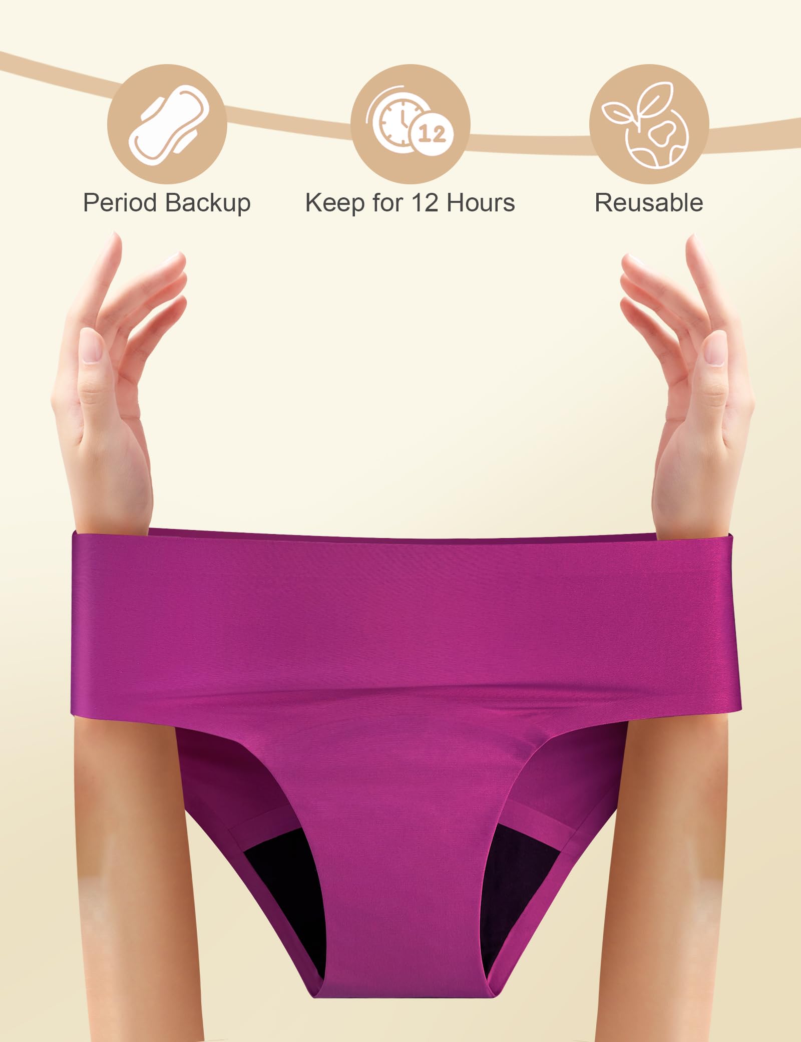 EcoPeriod - Ropa interior menstrual para mujer, flujo pesado, a prueba de fugas, sin costuras, bragas menstruales
