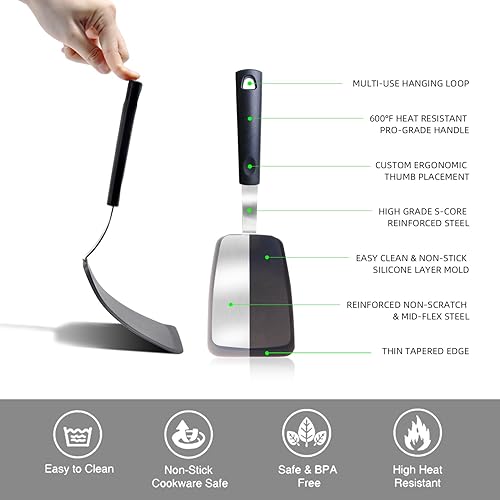 Miniatura 8 de RICHMIRTH Juego de 2 espátulas de silicona resistentes al calor, resistentes al calor, sin arañazos y sin BPA, con agujero para colgar para un fácil