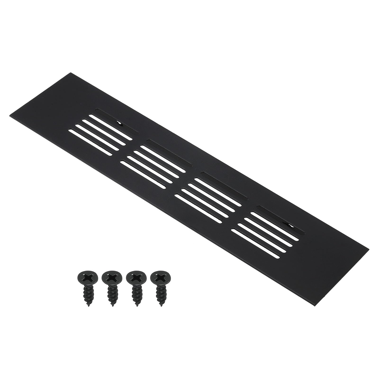 PATIKIL 8 x 2 Inch Door Air Vent Cover, Aluminum Grille Ventilation Cover Louvered with Mounting Screws for Cabinet Wardrobe Door Black