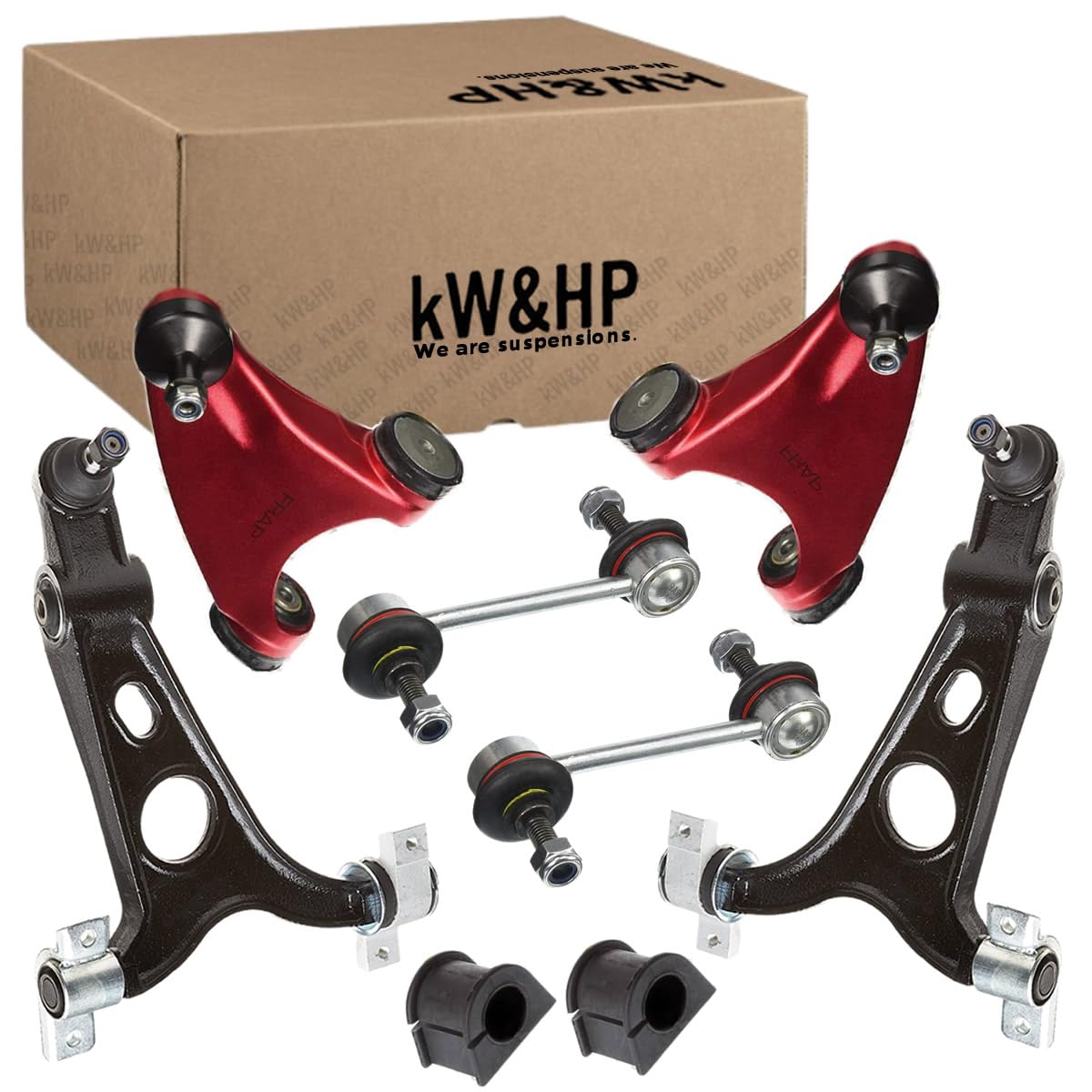 KIT BRACCI BRACCETTI OSCILLANTI TRAPEZI INFERIORI, BRACCI SUPERIORI RINFORZATI, BIELLETTE E BOCCOLE BARRA PER ALFA 147, 156 E GT