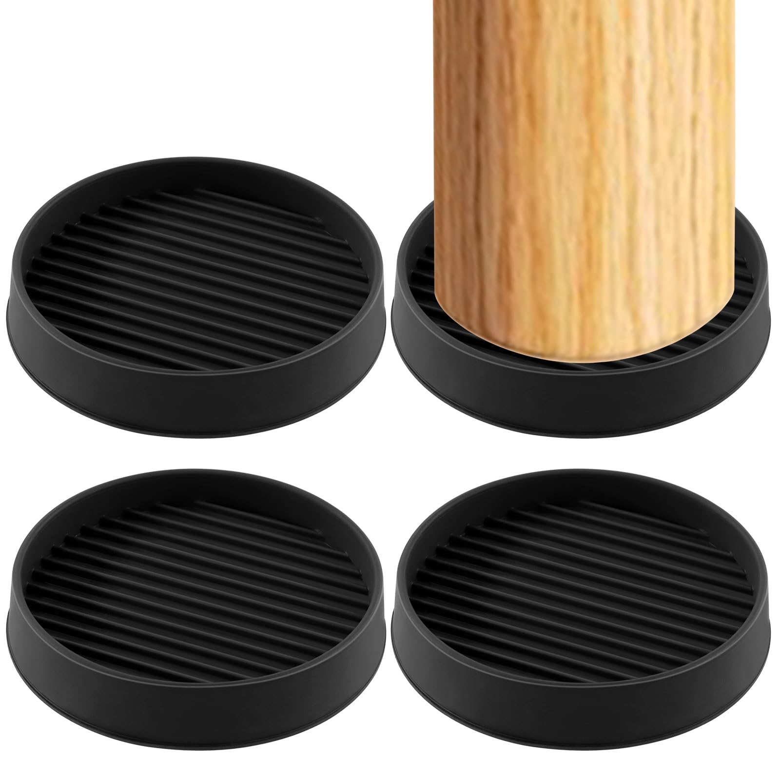 Swpeet 4Pcs 3" x 3" Round Black Rubber Anti Skid Caster Cups Non Slip Furniture Pads Kit, Anti-Slip Gripper - Image 2