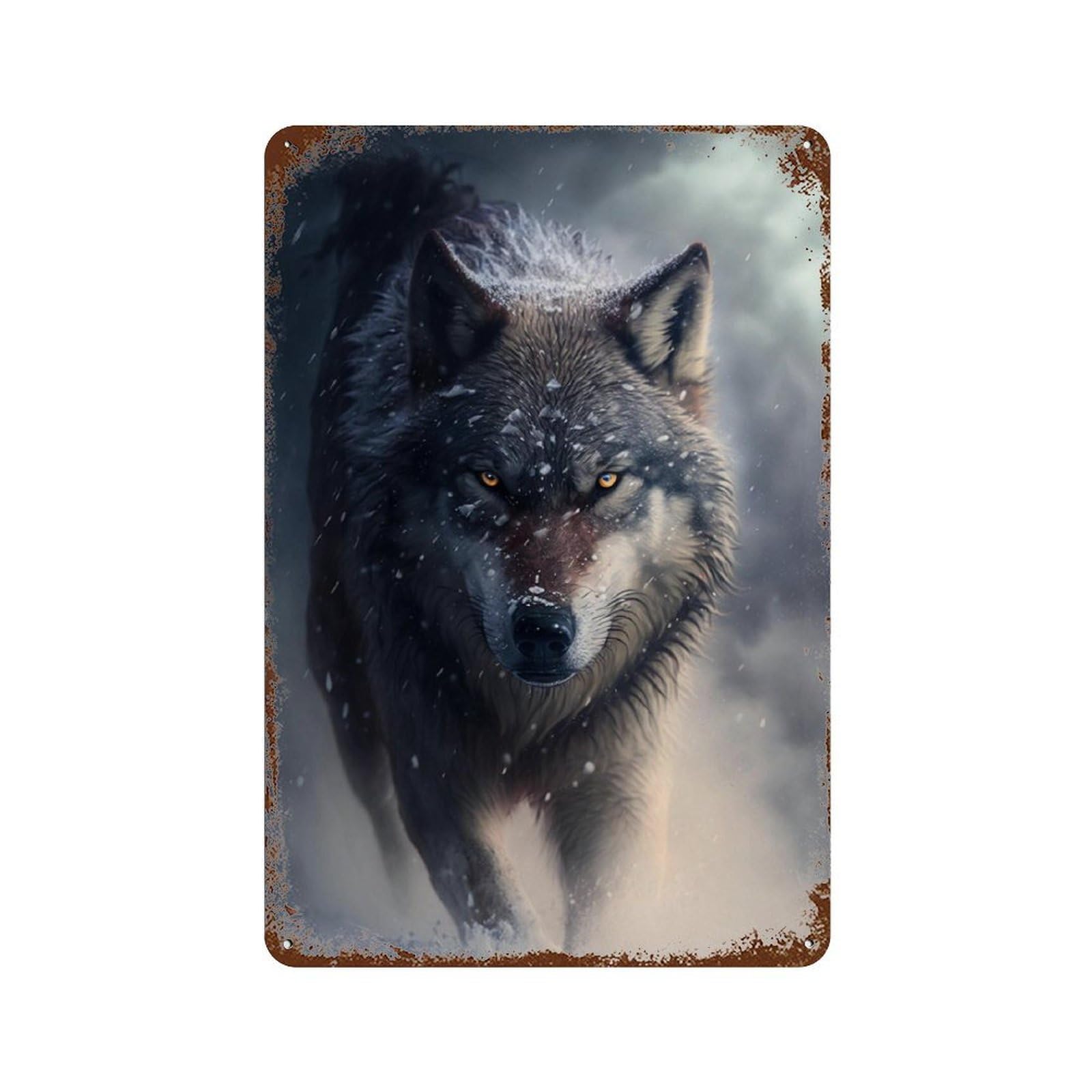 Winter Wolf Fantasy Artwork Retro Metal Sign 11.8"x7.9", Decorative Metal Wall Art for Garage, Bar And Workshop Decor