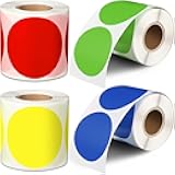 Marspark 1000 Pieces 2 Inch Color Coding Label Sticker 4 Assorted Colors Adhesive Circle Dot Stickers Solid Round Stickers for Inventory Organize, File Classification