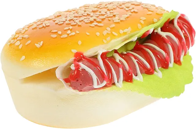 Simuliertes Hamburger-Modell Faux-Brot PU Hundespielzeug Rasmus Klump Figur