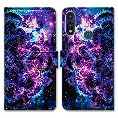 Bcov Moto E 2020 Case,Motorola E Case, Purple Mandala Galaxy Sky Leather Flip Case Wallet Cover with Card Slot Holder Kickstand for Motorola Moto E 2020