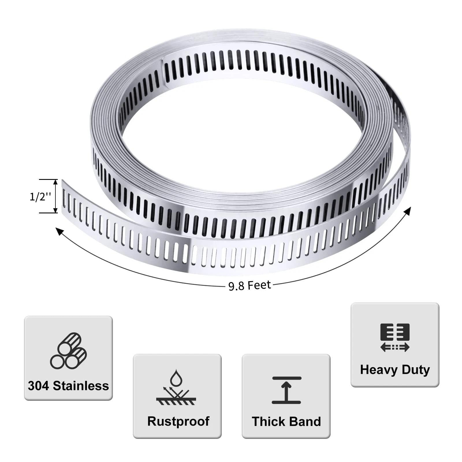 per tubo flessibile fai da te per kit sistema morsetto - 9.8 FT Band + 6 elementi di fissaggio, 304 in acciaio inox Pi...
