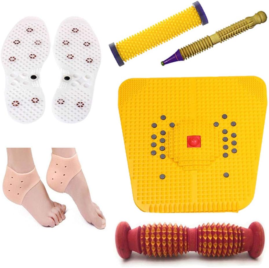 Deltakart DG48 Acupressure Massager Tools Combo Kit with Multipurpose Pyramidal Roller, Bio-Magnetic Power Foot Mat Magneto-Therapy for Stress and Pain Relief & Silicone Gel Anti Crack Heel Socks Pad