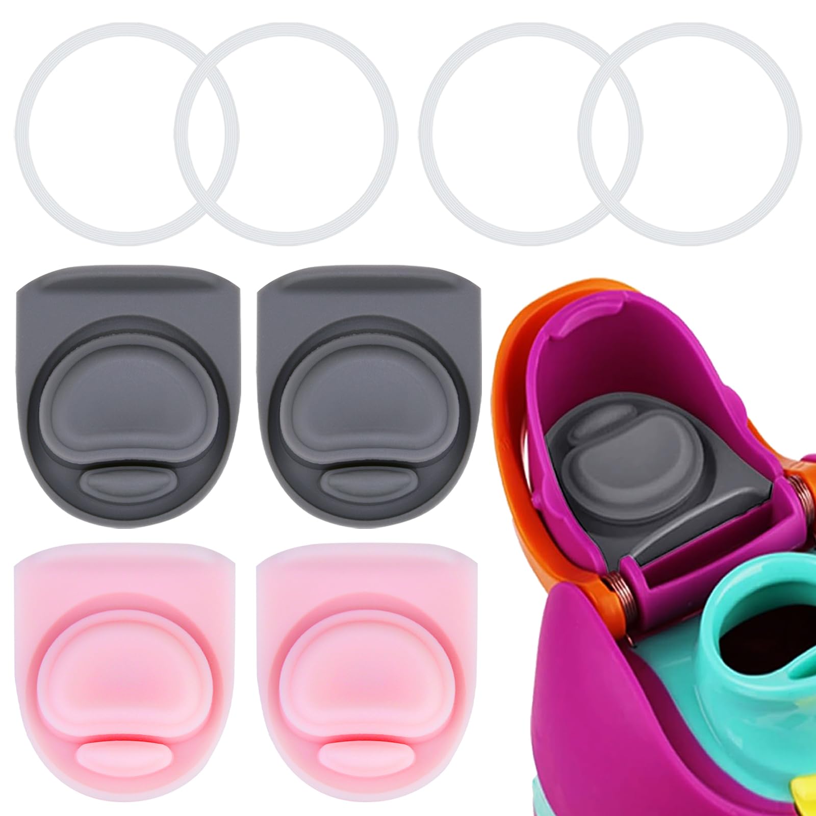 BMSQOFD 4 Sets Replacement Lid Rubber Seal for Owala FreeSip 24oz 32oz, Replacement Stopper and O Ring Gasket Parts Compatible with Owala 16/19/24/32/40oz Water Bottle Insert Silicone Accessories B9