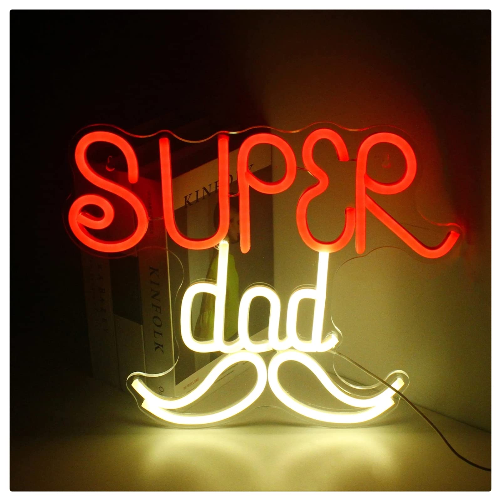 Insegna al Neon a LED Luce al Neon a LED, Insegna al Neon Super papà per Il Regalo di papà, Decorazione per Applique da Parete Artistica per casa, Bar, Club, Feste, Compleanni, Natale, 38X32 cm