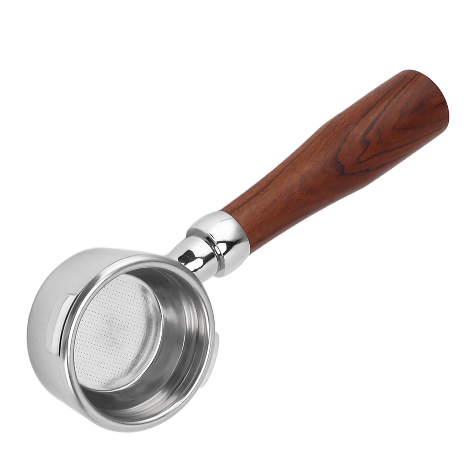 Porte-filtre sans Fond en Acier Inoxydable, 58mm, Double Oreilles, Porte-filtre Nu sans Fond, Accessoires pour Machines (E Cercle Palissandre)