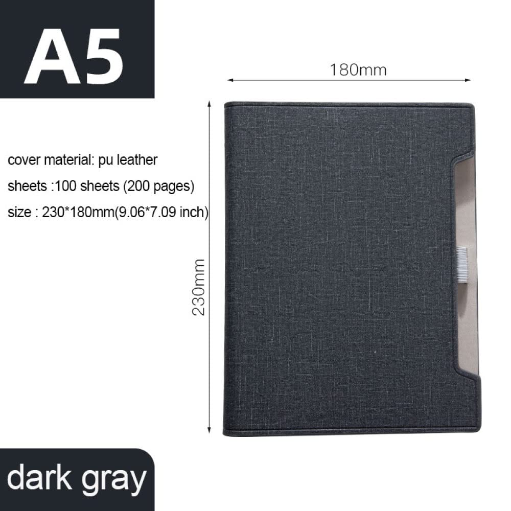 Libreta de notas, libreta de bolsillo Agenda de cuero A5 con 6 anillas, gris oscuro, 1 unidad