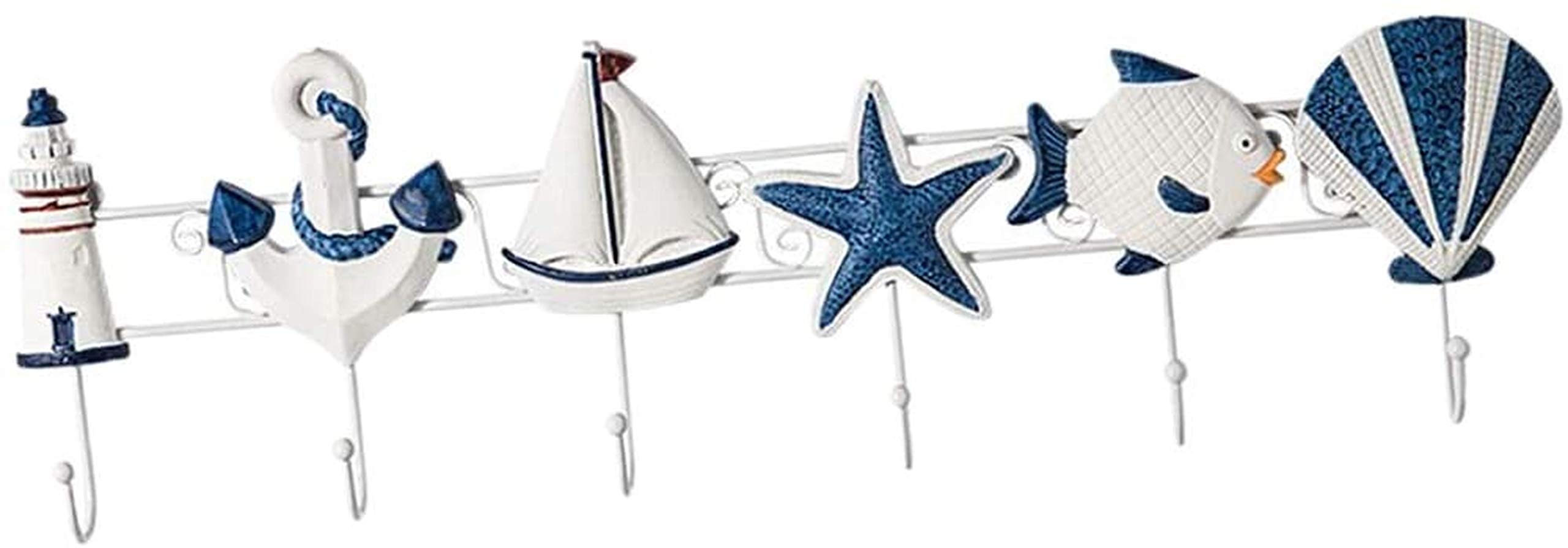 Sitrda Nautical Seashell Lighthouse Seagull Wall Hook For Coats, Hats, Keys, Towels, Clothes -56.5 x 4 x 18cm (B)