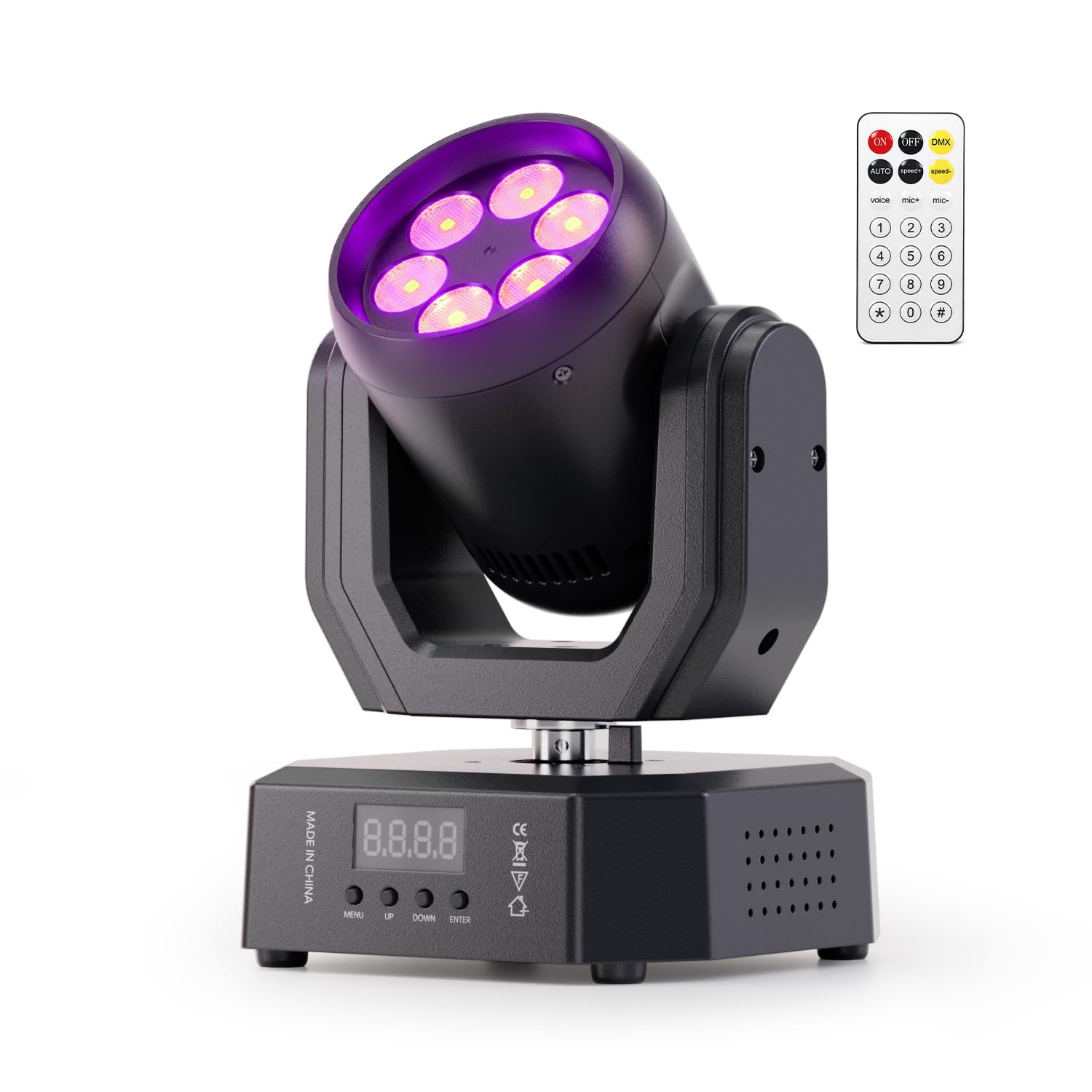Lyre LED Lumière de Scène Mobile 30W avec Télécommande, Wash Jeu de Lumière Soirée 6 LED RGBW mini Lumière de Fête DMX512 Effet de Faisceau Contrôle du Son pour DJ Disco Bar Concert