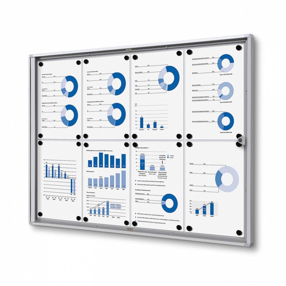 Schaukasten innen 8x DIN A4 | stabil & abschließbar | Infokasten mit SAN-Glasfront | magnetische Rückwand, beschreibbar | ideal für Innenbereich & Wandmontage