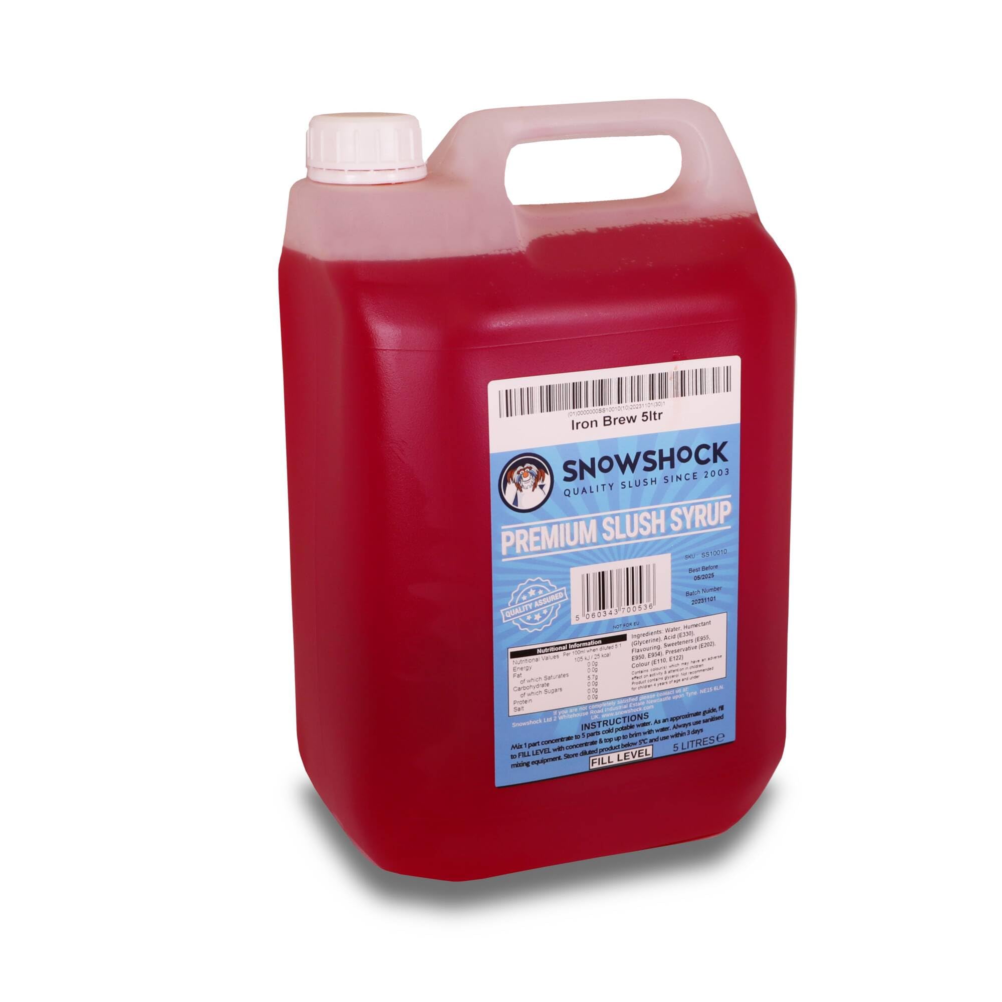 SnowShock Slush Syrup 5L Iron Brew | Slushy Concentrate Dilute for Ice Slushie Machine - Makes Up To 110 Drinks - Refreshing Frozen Drink Mix for Kids Parties, Cafes, Events & Food Vans | Vegan