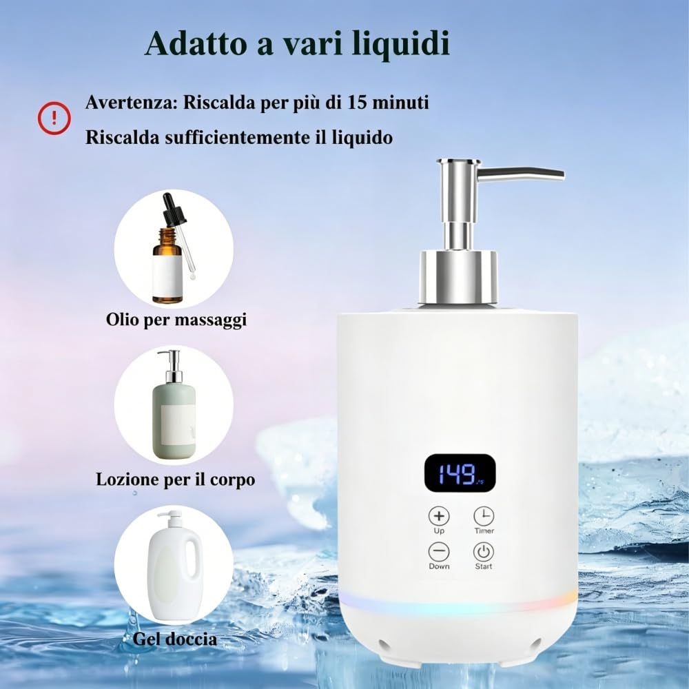 Olio da Massaggio con due distributori di olio Scaldacreme per Dispenser per flaconi spa e Scaldalozioni, Display LED, Scaldafiaconi per gel, Apparecchio Riscaldante per Saloni Bianco