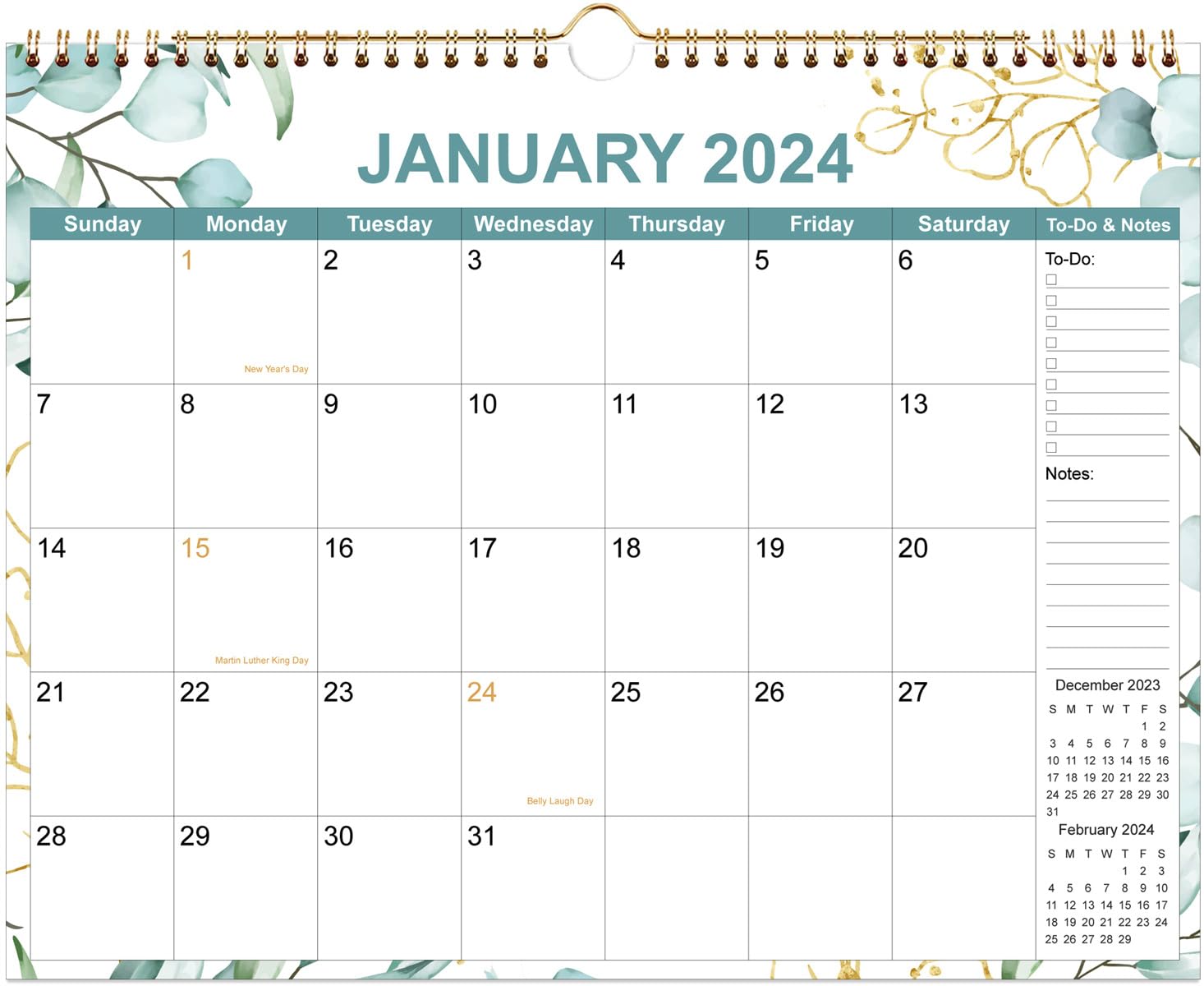 2025-2026 Calendar - Calendar 2025-2026 from September 2025 - December 2026, 18 Months Calendar with Premium Paper, Twin-Wire Binding & Hanging Hook, 12" x 14.5", Green Leaf
