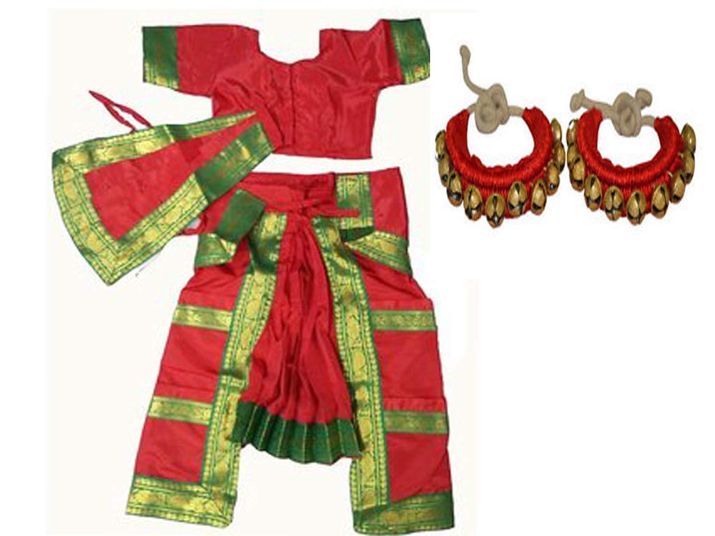 BHARATANATYAMWORLD Bharatnatyam Dress/Custom Green Bharatnatyam+3 line Ghungroo Classical Dance for Girls Fancy Dress/Costume Competitions/Annual (8-10 Years) (B08T7PM26X) Amazon Price History, Amazon Price Tracker