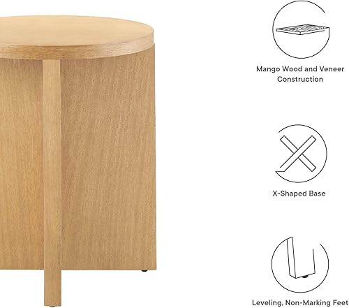 Miniatura 7 de Modway Silas - Mesa auxiliar redonda de madera para sala de estar, color natural