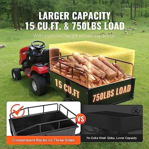 VEVOR ATV Trailer Heavy Duty Steel Dump Cart Tow Behind, 750 lbs 15 Cubic Feet, Garden Utility Trailer Yard Trailers with Removable Sides for Riding Lawn Mower Tractor by VEVOR - Image 4
