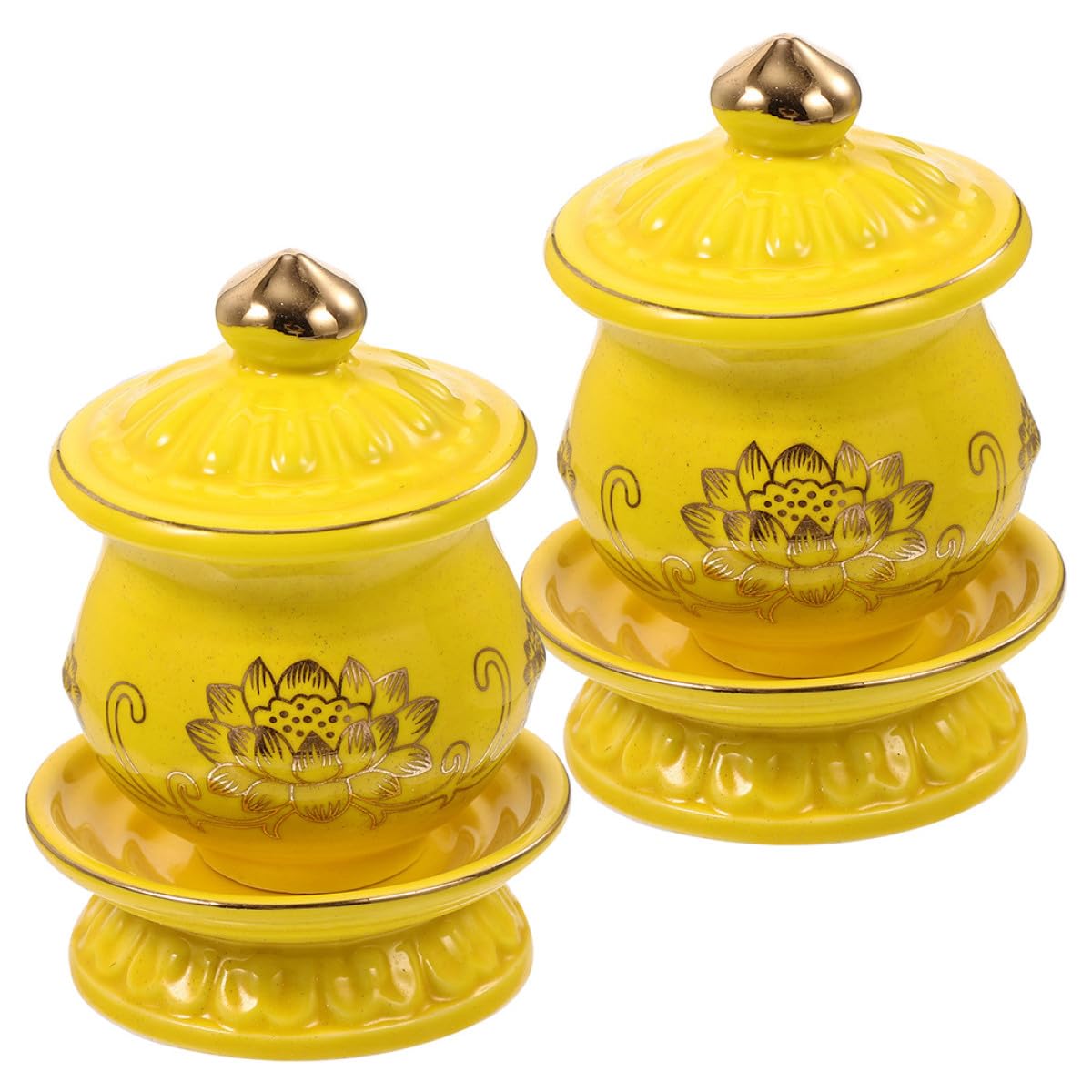 Tasses eau bénite en céramique jaune pour rituel zen