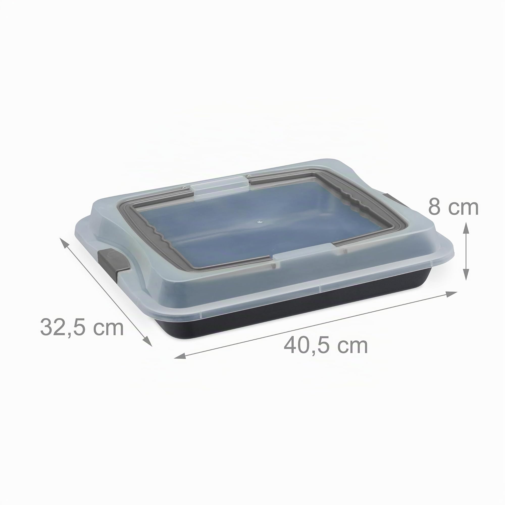 Relaxdays Bandeja de Horno con Tapa, Portatartas 3 en 1, 40,5x32,5cm, Molde Hornear, Cubierta Transporte, Gris
