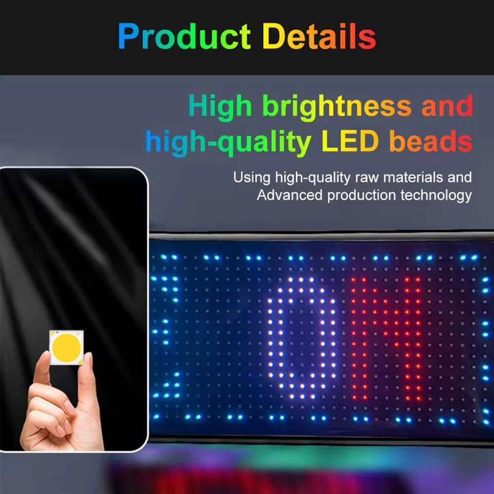 YSY LED Sign RGB Programmable Flexible Scrolling Digital Display, LED Matrix Panel Devil Eye Lights for Car Windshield Store Decor Remote/App Control (4''*15'')