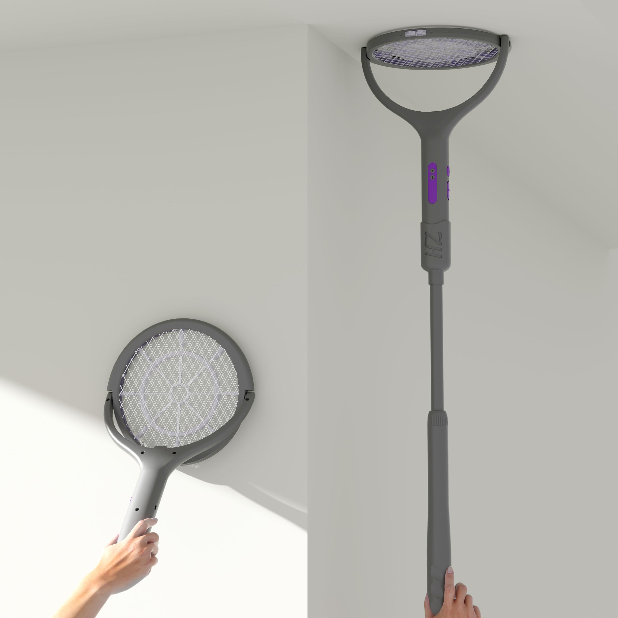 - Rechargeable Electric Fly Swatter, Telescopic Handle with Rotating Head, 1200mAh Type-C Charging, Indoor & Outdoor Handheld Bug Zapper for Mosquitoes and Flies