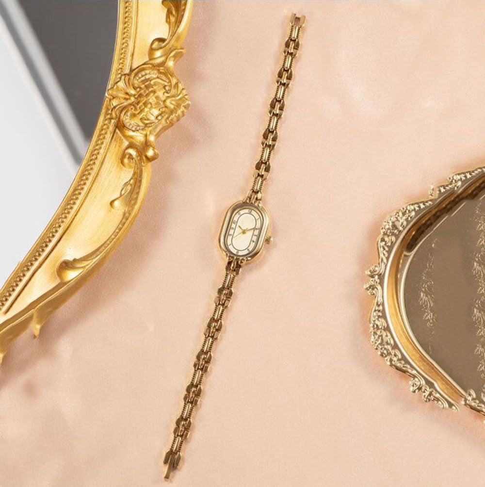 ADSBIAOYE Gold Watches for Women Dainty Vintage Oval Small Bracelet Watch Stainless Steel Waterproof Fashion Ladies Dress Quartz Watch - Image 2
