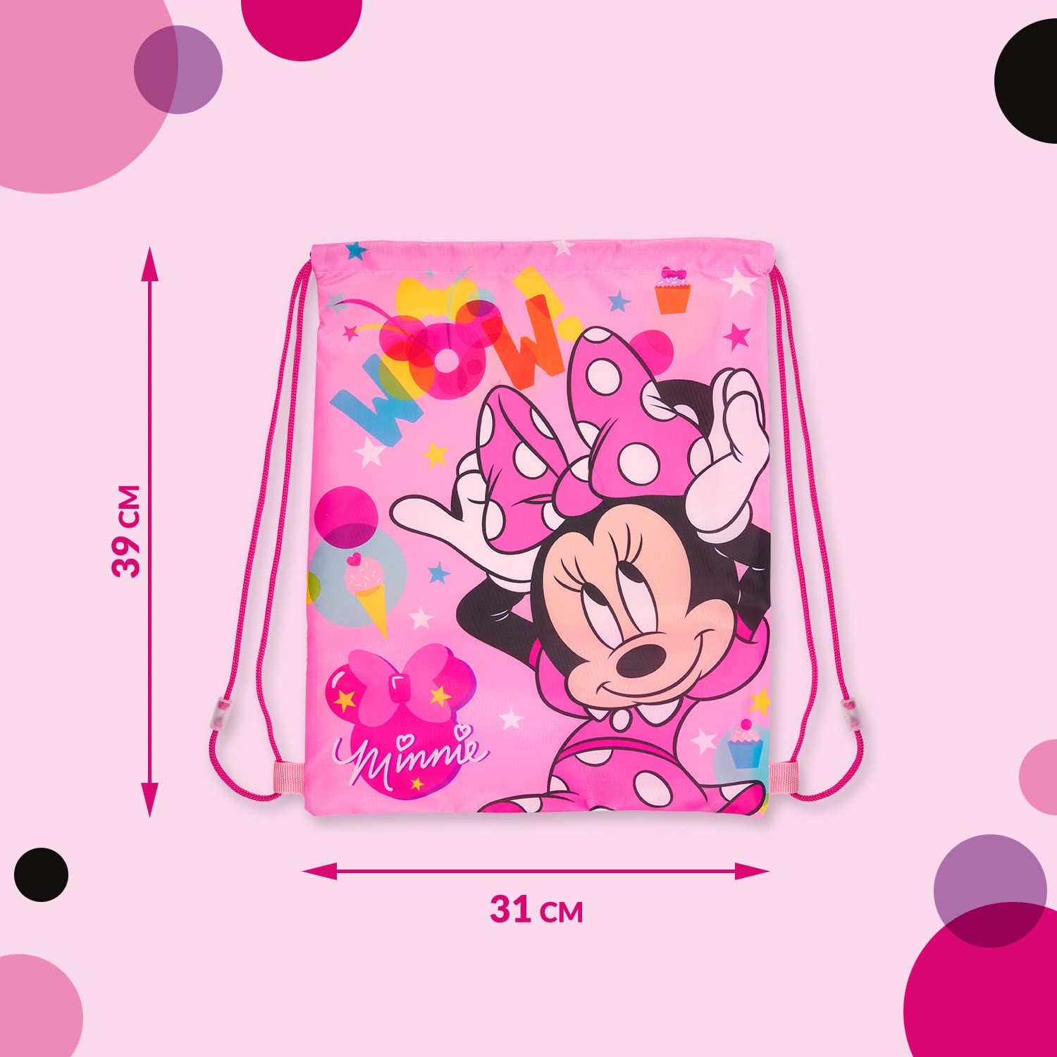 PERLETTI Sacca Porta Scarpe Disney Minnie Mouse Bambina Rosa - Borsa Impermeabile per Ginnastica, Viaggi - Sacchetta Sportiva con Coulisse per Scuola Elementare Asilo 39x31 cm