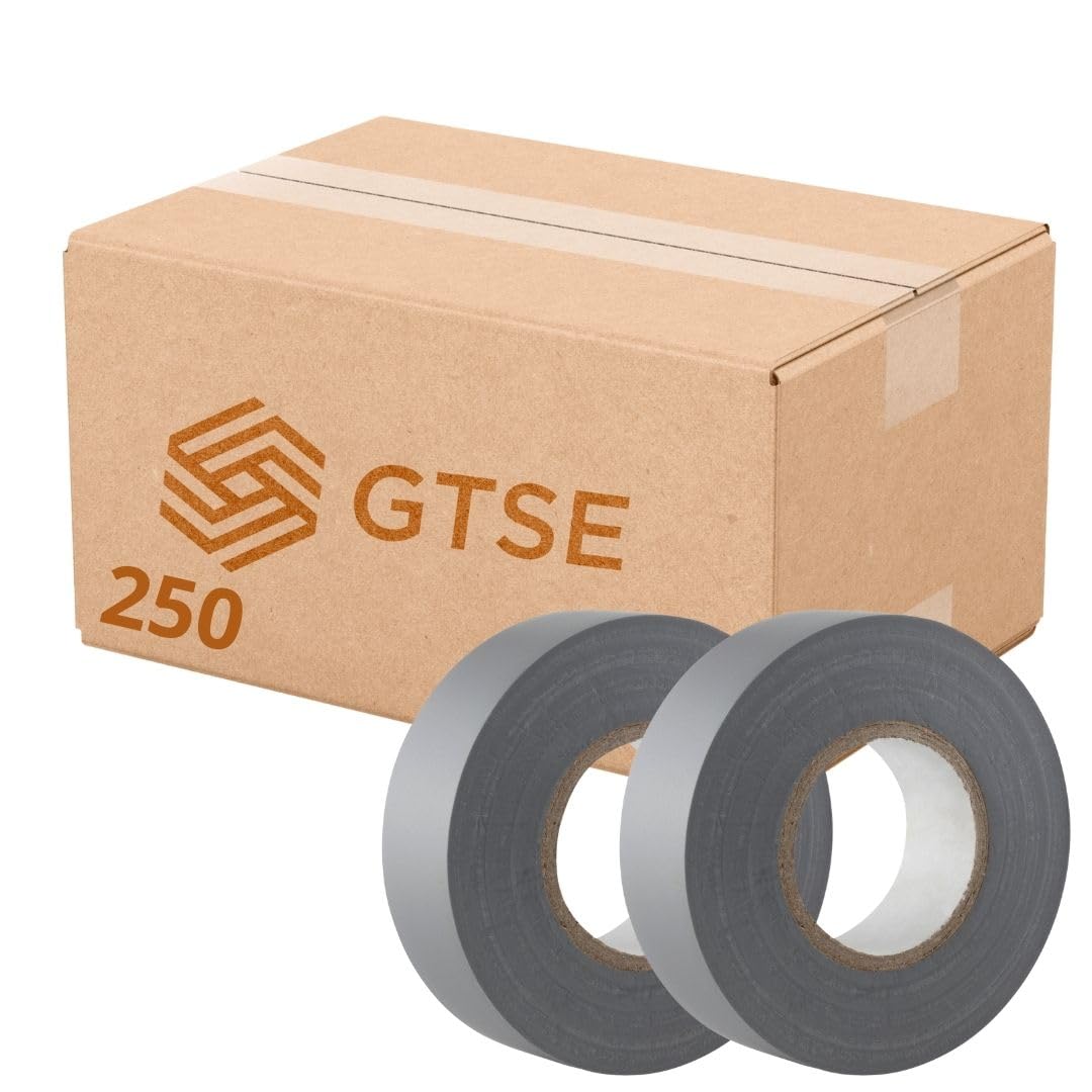GTSE Grey Electrical Tape, 19mm x 20m, Bulk Box of 250 Rolls, Strong Self-Adhesive PVC Insulation Tape for Insulating, Repairing and Protecting Electrical